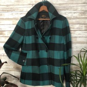 LL Bean Plaid Wool Peacoat. Size 10/12
